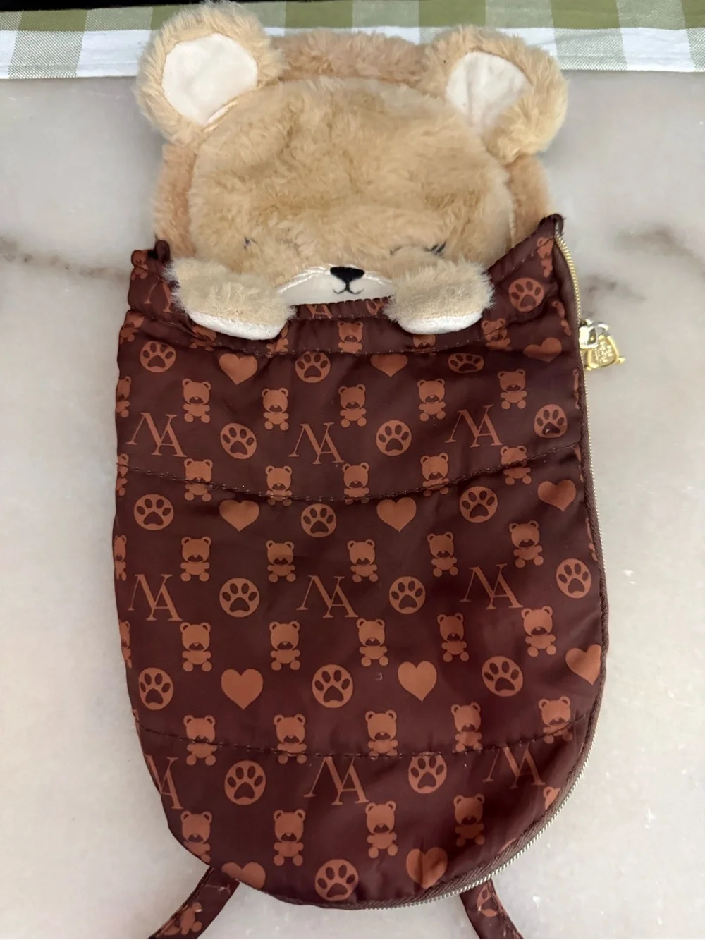 Na Na Na Surprise Soft Plush Tan Brown Teddy Bear Diaper Wipes Bag 13 x 7